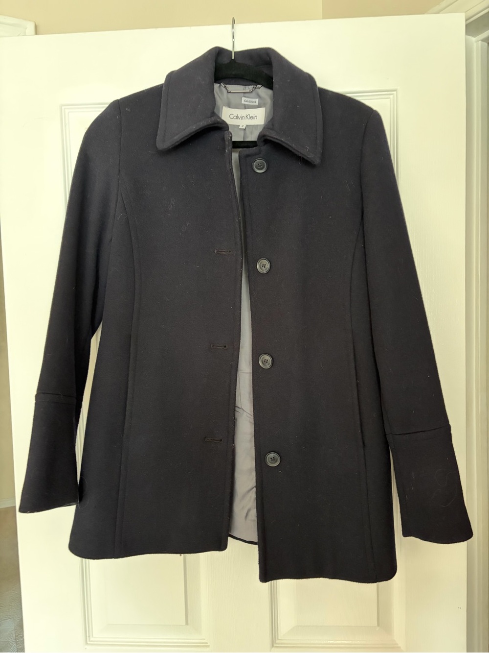 Calvin Klein Women's Black 100% Wool Single-Breasted Lined Fall Pea Coat